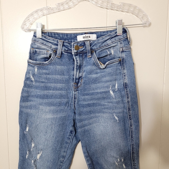 Mica Los Angeles Jeans Womens Blue Distressed Slim Straight High Rise Size 24 - Picture 2 of 11